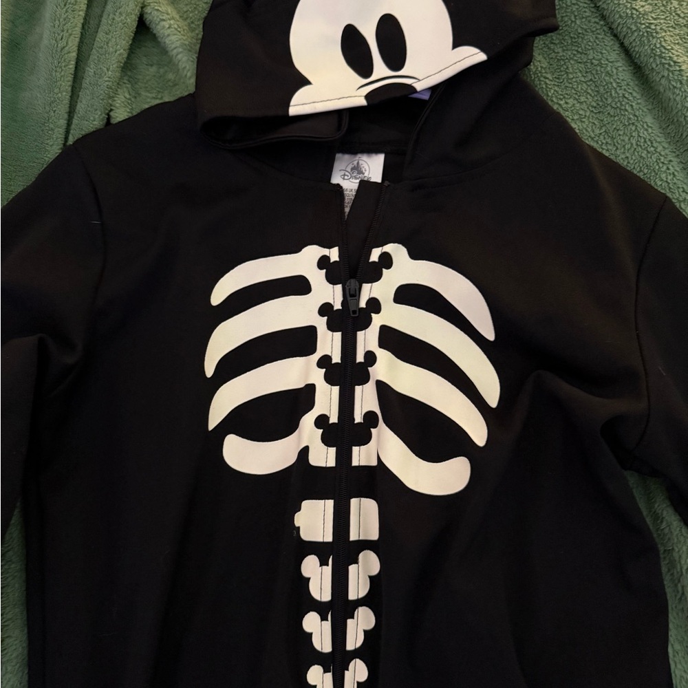 Disney Black and White Skeleton Kids One Piece Mickey glow in the dark costume
